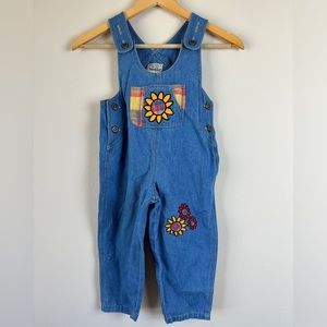 NWT Rachel's Kids Sunflower Jean Plaid‎ Overalls Size 3